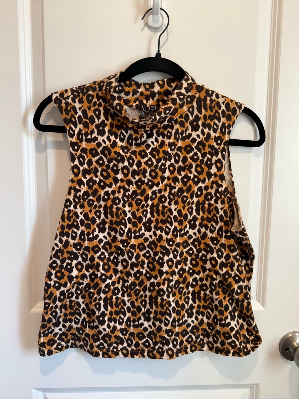 Anthropologie Leopard Sleeveless Mock Neck Tank - Brown/Black/Cream Medium